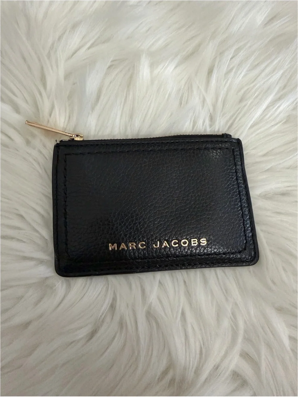 Marc Jacobs Black Leather & Gold Hardware Zip Card Case Keychain Ring Wallet